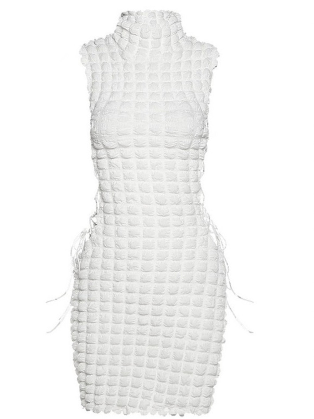Textured White Sleeveless Sheath Dress